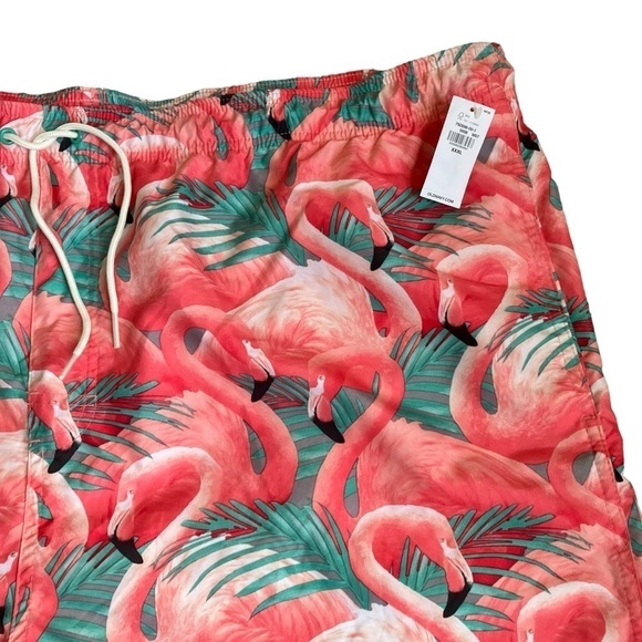 NWT Old Navy Mens 5” Swim Trunks Pink Flamingos Tropical Print Sz 3XL - Picture 3 of 16